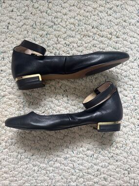 Vince Camuto Black Leather Ankle-Strap Flats